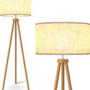 LEPOWER Wood Tripod Floor Lamp, Mid Century Standing Lamp for Living Room, Flaxen Lamp Shade, Modern Design Standing Lamp with E26 Base, Tall Floor Light for Bedroom, Study Room and Office Brown