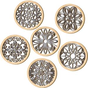 Ferraycle 6 Pieces Thicken Rustic Wall Decor Farmhouse Wall Art Wooden Round Art Hanging Decoration Hollow Carved for Living Room Bedroom Kitchen Office Apartment Hallway(Wood Color)