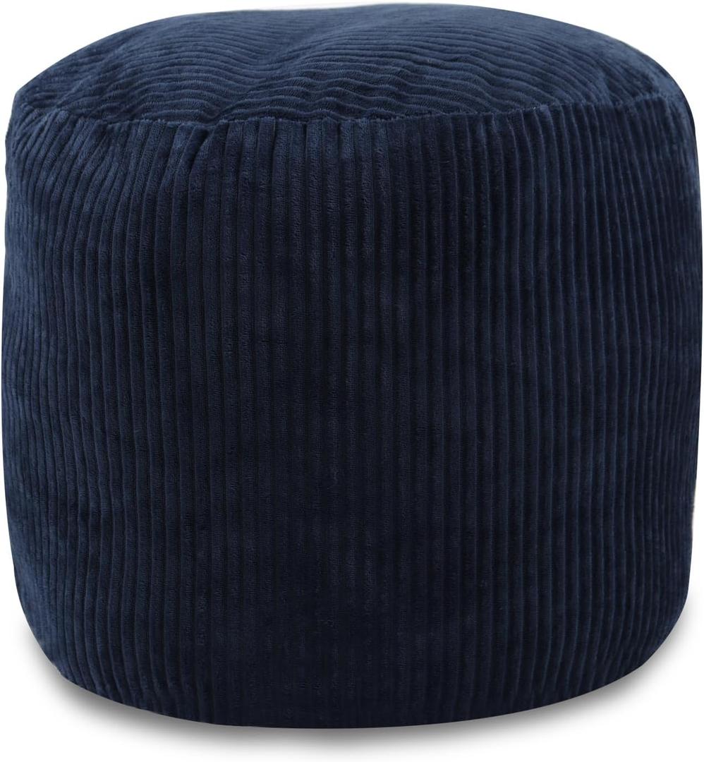 Sexysamba Round Corduroy Pouf Cover Only, 20"x 16" Unstuffed Decorative Ottoman Foot Stool Rest, Washable Storage Bean Bag Chair Floor Pouf Covers for Living Room Bedroom, Navy Blue