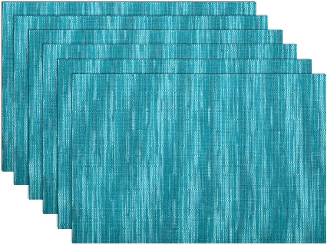 SHACOS Woven Vinyl Placemats Set of 6 Wipe Clean Wasahble Place Mats for Dining Table Heat Resistant Non Slip Table Mats (6, Teal Blue)