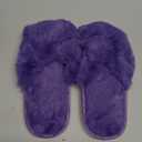 Evshine Women's Fuzzy Slippers Cross Band Memory Foam House Slippers Open Toe (10-11, Purple)