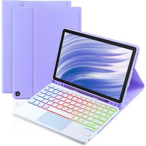 MePadKey Trackpad Keyboard Case for Amazon Fire HD 10/10 Plus 10.1 inch 2021/2023(11/13th Generation),7-Color Backlight Rechargeable Keyboard with Kids Multi-Angle Cover for Tablet (Purple)