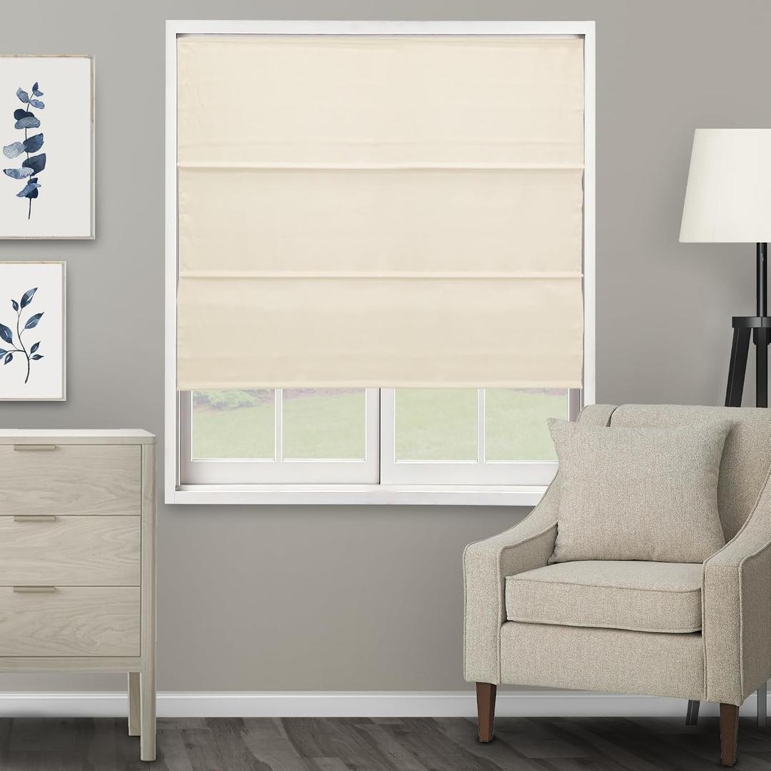 CHICOLOGY Cordless Roman Shade for Windows & French Doors, Ridgewood Cream, Privacy + Light Filtering Linen Look Fabric w/White Liner, True to Size, Inside/Outside Mount, 34" W x 72" H