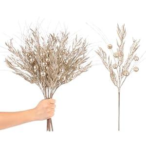 RoseCraft 10PCS Christmas Tree Decorations, Artificial Glitter Berry Stems Branches, for Christmas Tree Ornaments Picks Twigs Xmas Vase Filler Home Wedding Holiday Winter Decor. (Champagne)