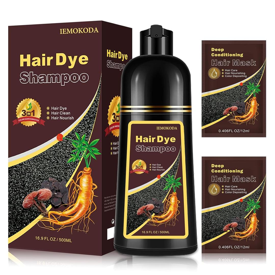 Dark Brown Hair Dye Shampoo 3 in 1 for Gray Hair Coverage, Long-lasting Hair Color Shampoo Easy At-Home Use, Safe and Gentle Formula for All Hair Types 16.9 Fl Oz (Dark Brown)
