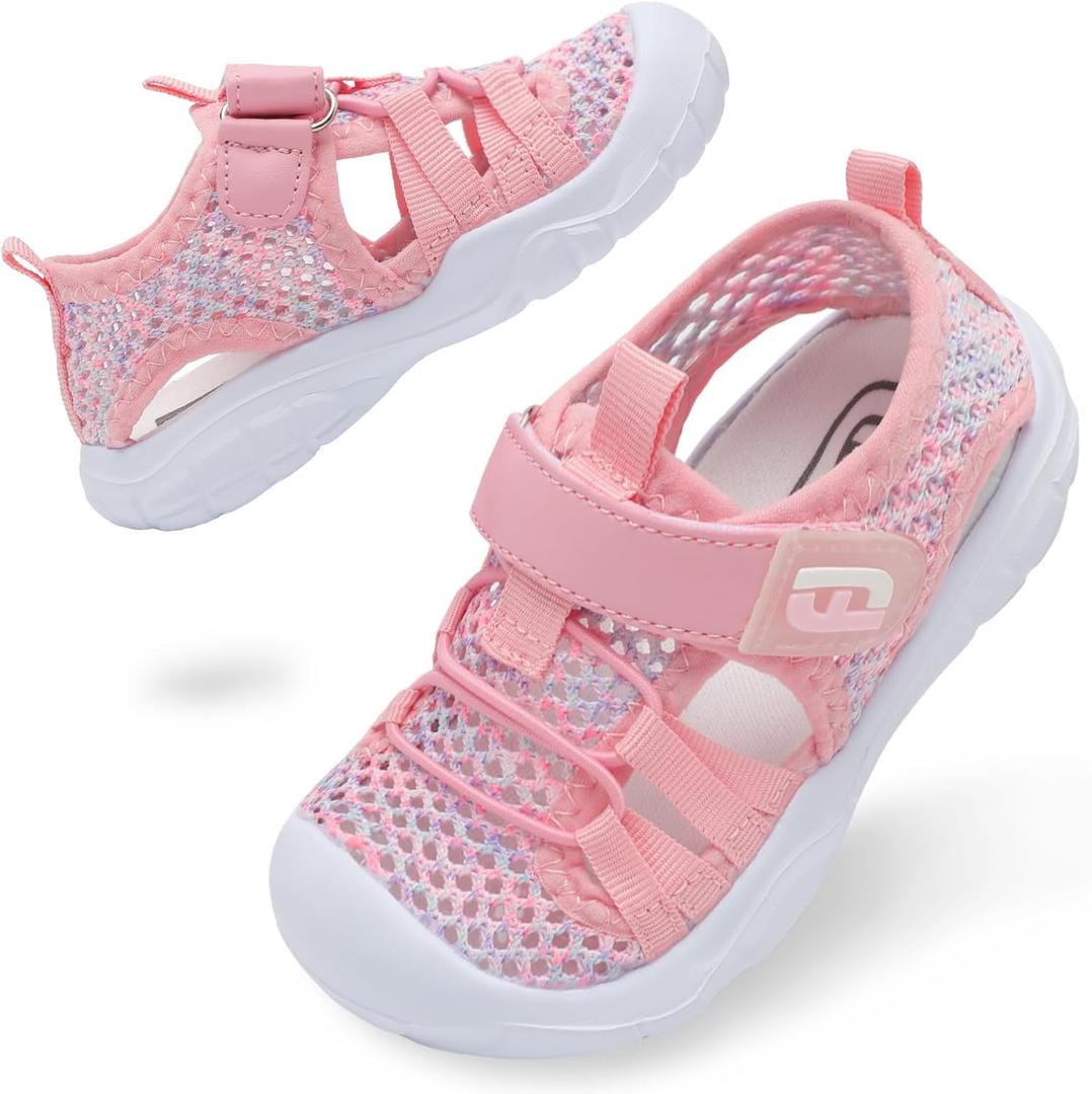 JOINFREE Toddler Boys Girls Water Shoes Breathable Qucik Dry Sport Beach Sandals Lightweight Barefoot Flexible (Mesh Multipink)