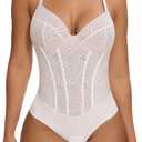 SHAPERIN Women's Sexy Deep V Neck Corset Bodysuit Low Back Backless Thong Shapewear Tummy Control Body Suit Cami Tank Top (Large, #83-white)