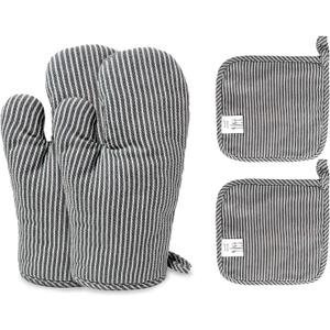 4Pcs Oven Mitts and Pot Holders, Heat Resistant Oven Mitts Set with Pothholder,Heat Resistant Microwave Gloves Safe for Baking,Cooking, BBQ (Gray)
