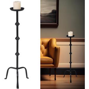 Mumufy 1 Pcs 32 Inch Metal Candlestick Floor Pillar Candleholder Elegant Tall Candleholder Metal Candelabra Candlesticks Holder for Formal Events Wedding Church Holiday Decor (Black)