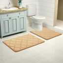 OLANLY Memory Foam Toilet Rugs U-Shaped 24x20, Ultra Soft and Absorbent Bathroom Rugs, Non-Slip, Comfortable, Machine Washable Contour Bath Mat for Toilet Base, Home Decor Accessories, Beige