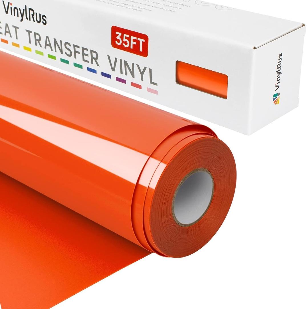 VinylRus Heat Transfer Vinyl-12” x 35FT Red Orange Iron on Vinyl Roll for Shirts, HTV Vinyl for Silhouette Cameo, Easy to Cut & Weed