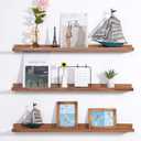 MBYD 48 Inch Wood Photo Picture Ledge Shelf, Light Walnut Wall Floating Nursery Book Shelves, Wall Mount Hanging Display Shelves for Bedroom Office Bathroom Living Room Dcor, 3 Same Sizes