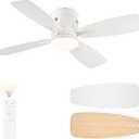 LEDIARY 42 inch Ceiling Fans with Lights and Remote Control,Flush Mount Ceiling Fan with Quiet Reversible DC Motor,White Modern Low Profile Ceiling Fan with Light for Bedroom Living Room Patio