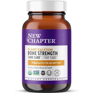 New Chapter Calcium Supplement - Bone Strength Tiny Tabs Plant-Based USDA Organic Calcium with Magnesium, Vitamin D3+K2, for Bone Health & Joint Mobility, Heart Support, 905 mg dose - 240 Tiny Tabs (EXP 03/01/27)