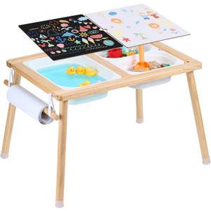 VEVOR Sensory Table for Toddlers, Kids Activity Table with 3 Foldable Storage Bins & Paper Roll Holder, Indoor/Outdoor Play Sand and Water Table, Wooden Kids Sensory Drawing Table, Gift for Boys Girls
