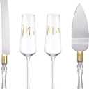 Boao 4 Pieces Wedding Toasting Flutes and Cake Server Set Wedding Reception Supplies Champagne Glasses Cake Knife Pie Server (Gold,Classic)