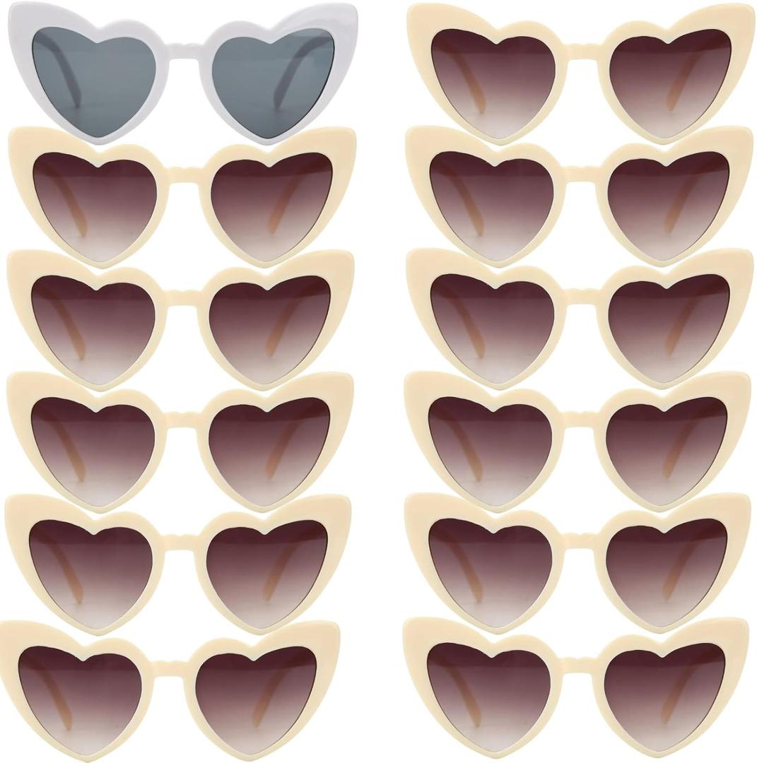 12 Pairs Bachelorette Party Sunglasses Heart Shaped Sunglasses Party Decorations Bridesmaid Proposal Gifts Women (White&champagne)