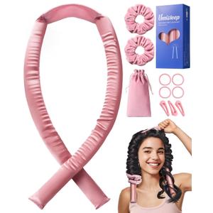 Umisleep 22 Momme Mulberry Silk Heatless Curls Overnight, Heatless Hair Curler to Sleep In, for Women Long Hair, Hair Care Roller Gift Set, Upgraded Soft with Clips & Scrunchies, Pink