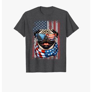 Pug Dog Lover US Flag 4th Of July Patriotic T-Shirt, L