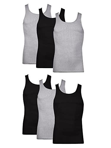 Hanes Men's Moisture-Wicking Ribbed, Lightweight Cotton Tank Undershirts, 6-Pack, Black/Grey, Size: 3X-Large