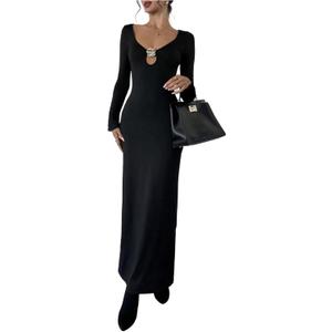 Floerns Women's Long Sleeve Round Neck Metal Bodycon Dress Small