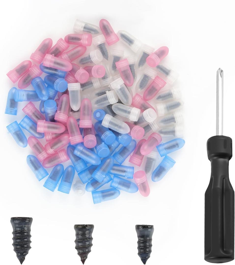 Pack of 90 Tire Repair Kit with Plugs,Self-Service Tire Repair Plugs with Screwdriver for Tire Puncture Repair,3 Size Screw in Tire Plugs Flat Tire Repair Kit for Most Cars (3 Size 90PCS)