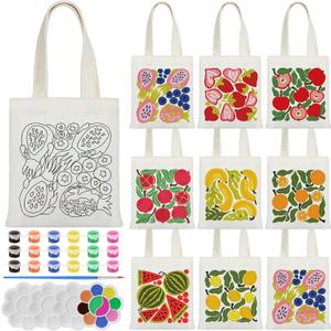 Aliceset 16 Pcs Mini Color Your Own Bag Canvas Tote Bag for Painting 7.9'' x 8.6'' Doodle DIY Craft Gift Reusable Cotton Bulk