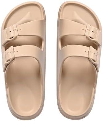 slunza Ladies’ Thick Sole Summer Sandals – Dual Strap Outdoor Slip-Resistant Soft Beach Shoes, Sand & Black Colors (Sand, Adult, Women, 8, Numeric, US Footwear Size System, Medium)