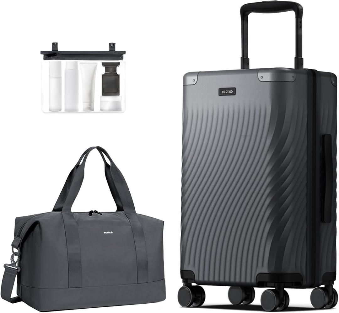 ECOHUB Hardside Expandable Carry On Luggage, 20" Rolling Luggage 22x14x9 Airline Approved with Spinner Wheels & TSA Lock, Lightweight Small Hardshell Travel Suitcase Valises, 20inch Carry-on Grey