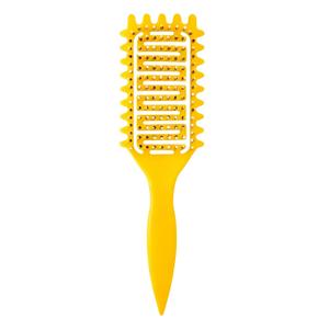 Curl Defining Brush for Curly Hair, Vented Detangling Hair Brush for Wet and Dry Styling, Curved Brush for Shaping and Smoothing Curl Clumps, Lightweight Hair Brush Yellow