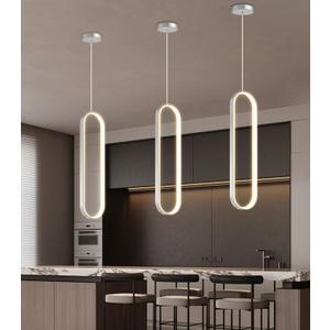 Modern Ring Chandelier LED Dimmable Ceiling Light for Living Room Kitchen Island Staircaes Silver, 20in x 7.9in x 70in