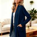 Women's Long Sleeve Lightweight Cardigan Sweaters with Pockets Casual Loose Fit Open Front Jacket Coat (Blue, L)