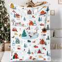 Christmas Throw Blanket Cute Xmas Dog Snowflake Blankets Ultra Soft Farmhouse Snowman Flannel Fleece Throw Warm Cozy Winter Holiday Fuzzy Plus Gift Cabin Throw for Bed Sofa, 60" X 80" (Blue Gray Puppy)