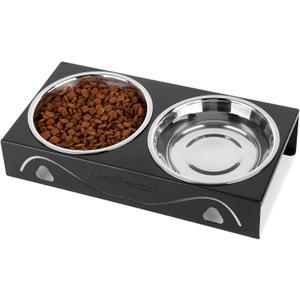 Elevated Cat Bowls 5 Tilted Raised Pet Food Water Bowl Set, 2 Thick Stainless Steel 13.5 oz Cat Dishes Feeder Shallow Wide Cute Whisker Friendly for Indoor Kitten, Small Dogs, Puppy,Black