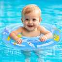 Zooawa Baby Swimming Floats with Adjustable Seat,PVC Double-Layer Inflatable Baby Infant Pool Floats for Toddlers of 8-30 Months, Infant Swim Float for Toddlers Under 35lbs,9.65in (Cool Sea Animals)