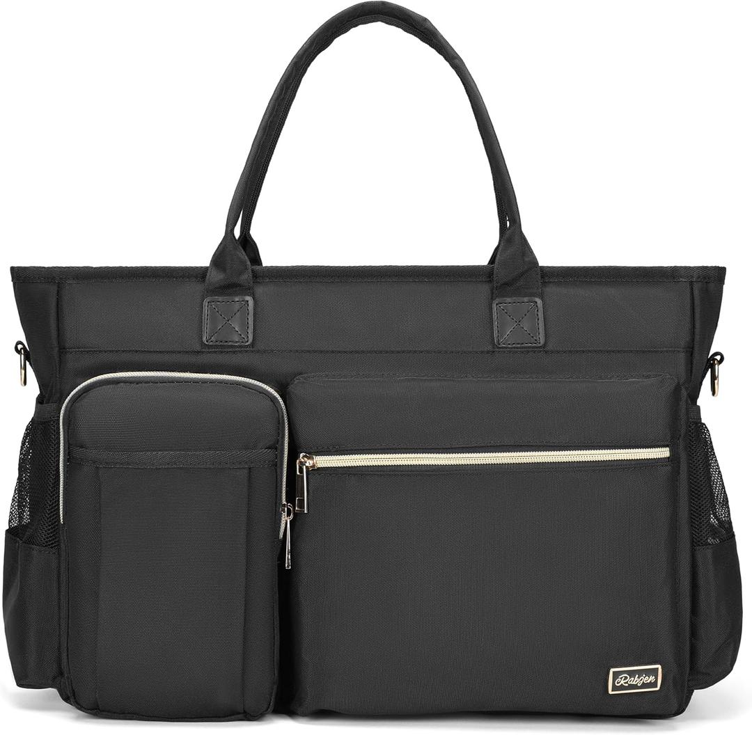 Laptop Tote Bag, Middle Size Computer Messenger Teacher Bag with 15.6'' Padded Laptop Sleeve (1002-black)