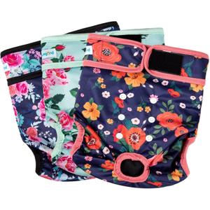 Paw Legend Washable Reusable Female Dog Period Diapers for Heat Doggie Puppy Diapers for Female Dogs (3 Pack, X-Large) (Dark Flower)