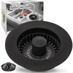 Anlige Kitchen Sink Drain Strainer, 3 in 1 Pop Up Kitchen Sink Stopper, with An Extra Basket Strainer, Universal for US Standard 3-1/2 Inch, Black