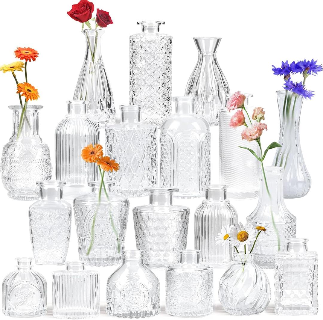 Bud Vases Set of 20 PCS, Flower Vases for Table Centerpieces, Mini Vases for Single Stem Flowers, Glass Vases for Centerpieces, Wedding & Home Decor, Clear