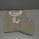 Ekouaer 2 Piece Sets for Women Summer Outfits Cute Stripe Knit T Shirts Shorts Matching Lounge Set (Brown, XXL)