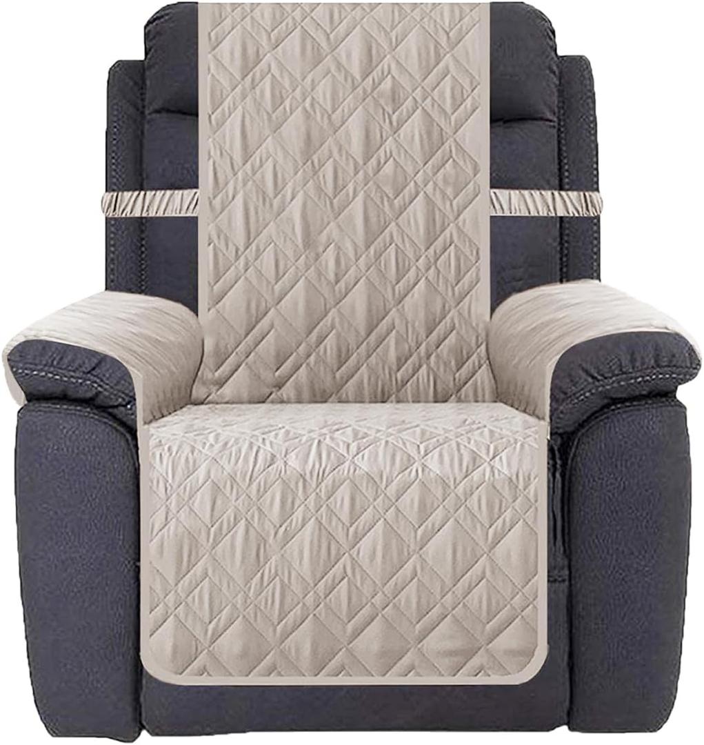 Ameritex Waterproof Nonslip Recliner Cover Stay in Place, Dog Chair Cover Furniture Protector, Ideal Recliner Slipcovers for Pets and Kids (Khaki, 23")