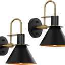 WILON Gold and Black Wall Sconces Set of Two, Modern Farmhouse Wall Light Fixture, Industrial Indoor Wall Lamp for Bathroom Kitchen Sink Bedroom Living Room Bedside Hallway