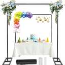 Square Backdrop Stand, 8.2FT Black Wedding Arch, Heavy Duty Balloon Arch Stand, Over The Table Rod Stand with Clamps, Adjustable Photo Booth Background, Backdrop Frame for Halloween Christmas Party