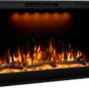 Electric Fireplace Inserts 36inches Wide, Recessed in Wall Fireplace Heater w/Remote Control, 3 Colors Led Top Light& Realistic Flame w/ 5 Brightness, Thermostat, 750W/1500W, Black