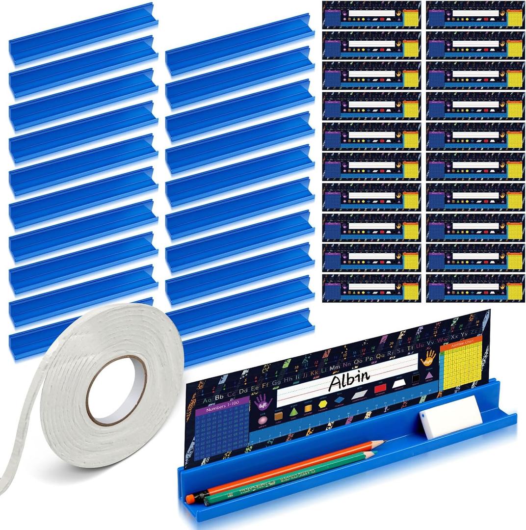 PerKoop 10 Pcs Classroom Desk Name Plates Holder Set Index Cards Storage Classroom Name Tags Kids Desk Accessories Desktop Helper Prop and Park Station Tray Organizer Water