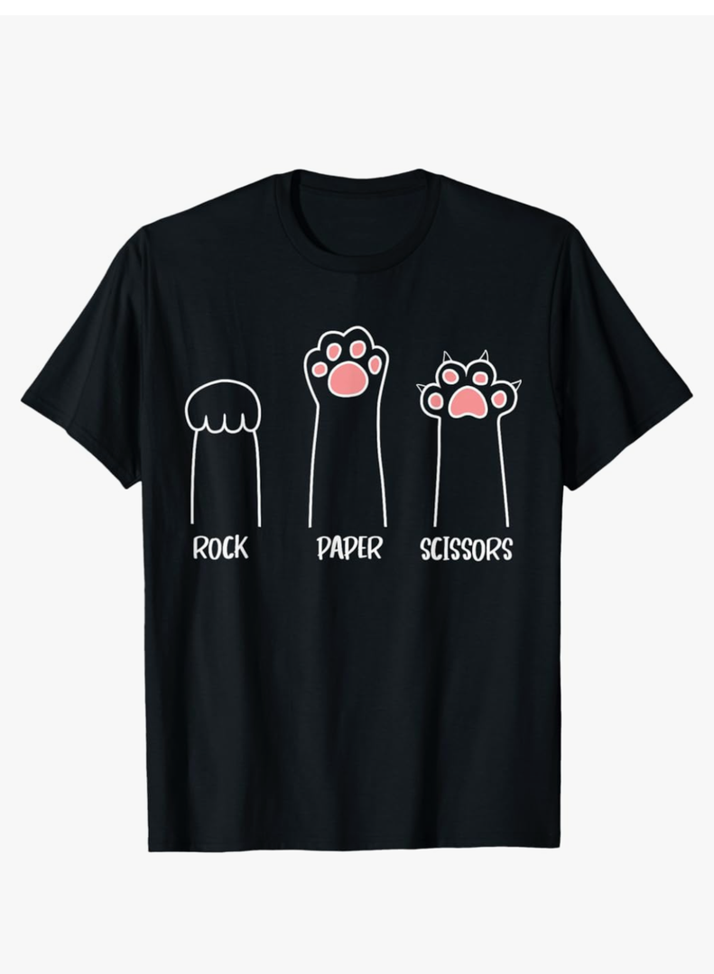 Introvert Cat Animal Rescue Pet Lover Apparel Rock Paper Scissors Hand Game Cute Paw Funny Cat T-Shirt size M Black