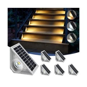 Solar Step Lights Outdoor Waterproof, 6 Pack Triangle LED Deck Lights, IP65 Waterproof Solar Powered Lights for Stairs, Fence, Patio, Yard, Warm White