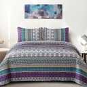 WONGS BEDDING Boho Quilt Set King Size, Purple Bohemian 3 Pieces Quilt Sets, Lightweight Bedspread Coverlet Bedding Set for All Season (103"x90")