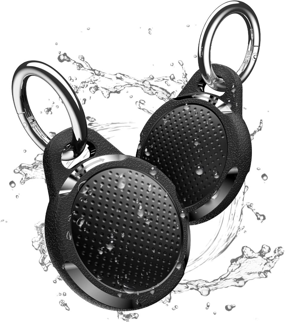 Waterproof Case for Airtag, 2 Pack Air tag Keychain Holder Compatible with Apple AirTags, Durable Anti-Scratches Protective Case with Keyring/Strap for Luggage, Backpack, Dog Collar, Black
