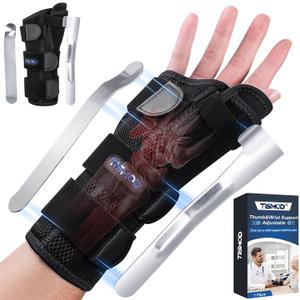 Carpal Tunnel Wrist Brace Night Support,Thumb Spica Splint Left Hand for De Quervain's Tenosynovitis Splint,Wrist Brace with Thumb Support for Women/Men, One Size-Black-Right